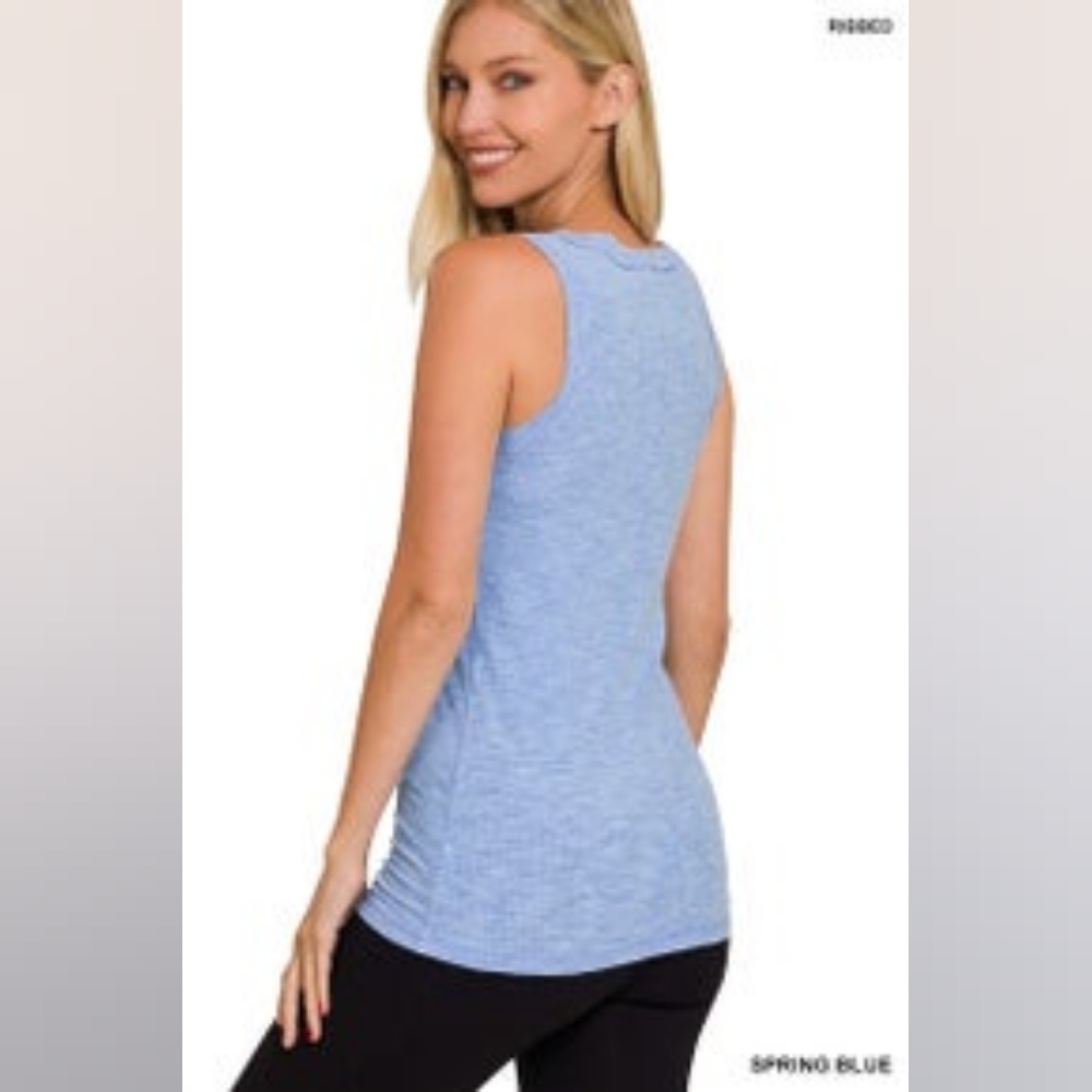 Melange Ribbed Button Closure Tank - Picture 4 of 4